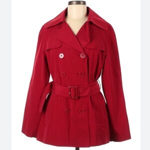 London Fog Double Breasted Belted Red Rain Coat, Size M